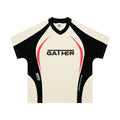 Men's loose fit t-shirt with colour matching letters print in black or apricot, short sleeves, pullover style