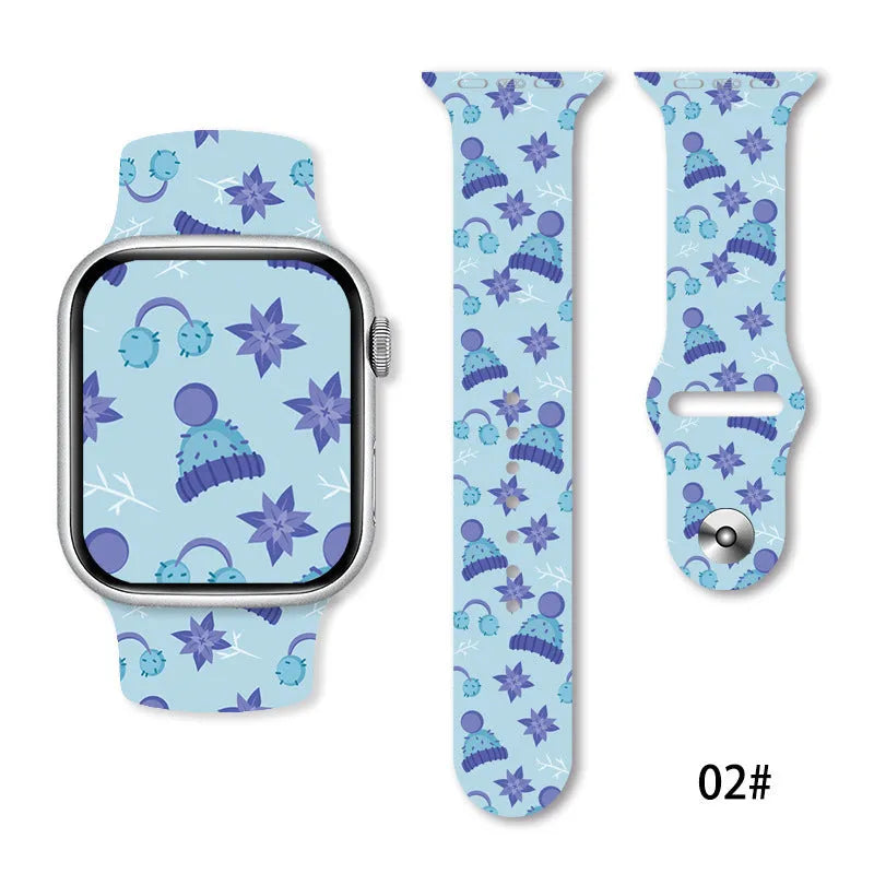 Silicone Christmas watch strap in solid colour with printing, for 38/40/41mm and 42/44/45/49mm smartwatches