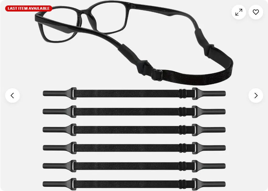 Black adjustable glasses cord with silicone earpiece tips on spectacles