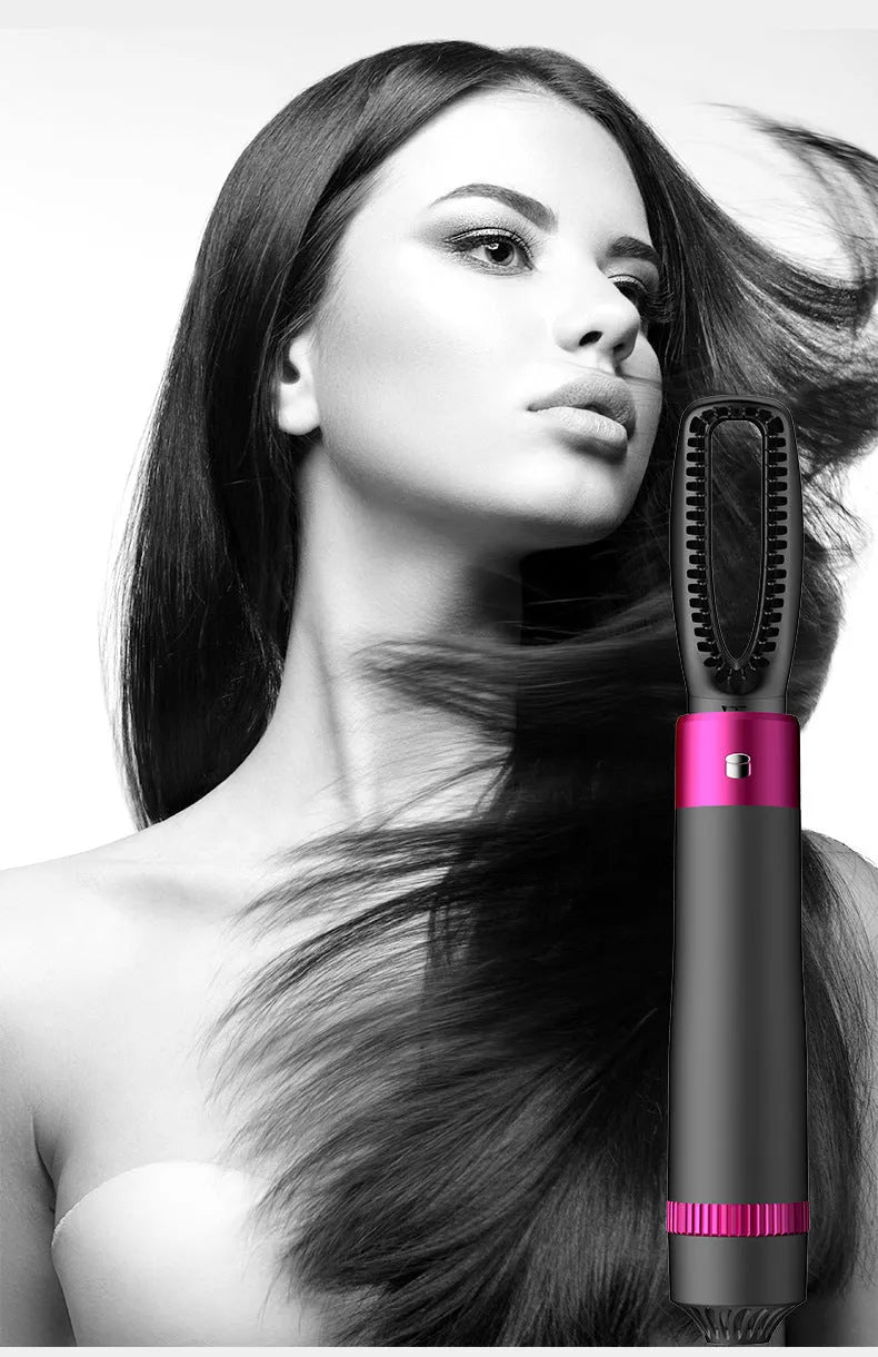 Grey 5-in-1 hot air comb curler hair dryer with 3 speed adjustment and US standard plug