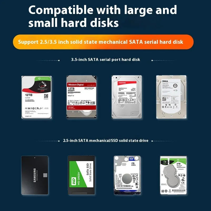 USB 3.0 SATA hard disk box for 3.5-inch drives with slide cover, power supply, and cable