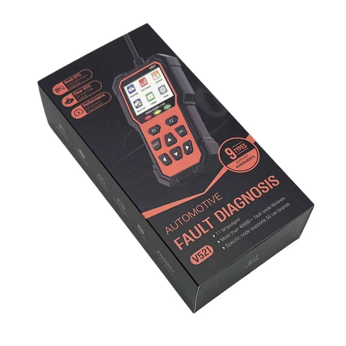 V521 car fault diagnosis instrument with 11 languages, 12-16V, for all vehicle models, with storage bag