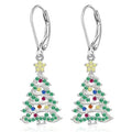Women's Christmas tree earring pendants in white gold colour with star shape and natural style