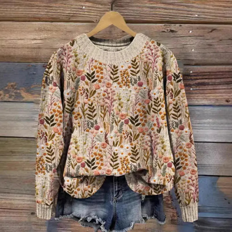 Little Flower digital printed round neck sweater in floral pattern, available in multiple colours and sizes up to 4XL