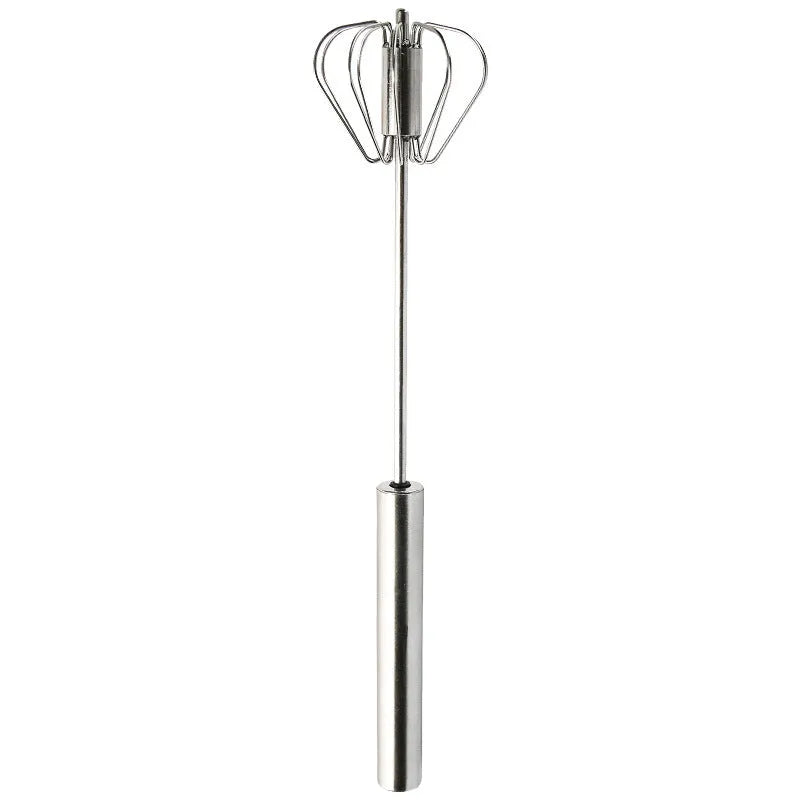 Semi-automatic stainless steel egg beater whisk with hand pressure rotating mechanism in silvery or white colour