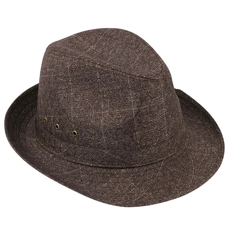 Structured fedora hat for men in thickened suit material, shown in classic colour options