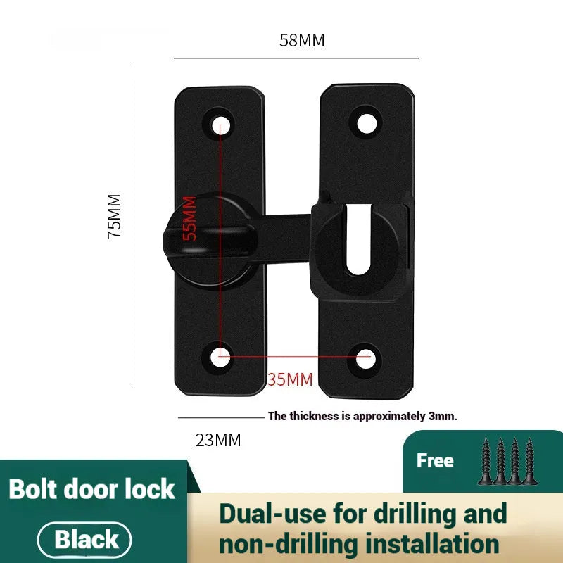 Aluminium alloy punch-free door latch in silver finish with universal 90 and 180 degree angles