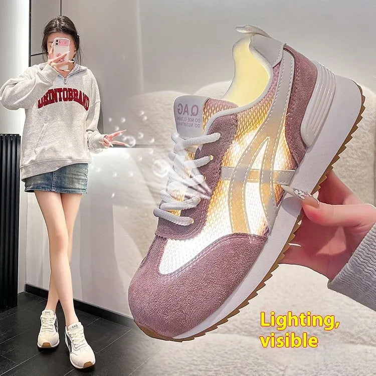 Women's white casual lace-up sneakers with round toe and non-slip plastic sole