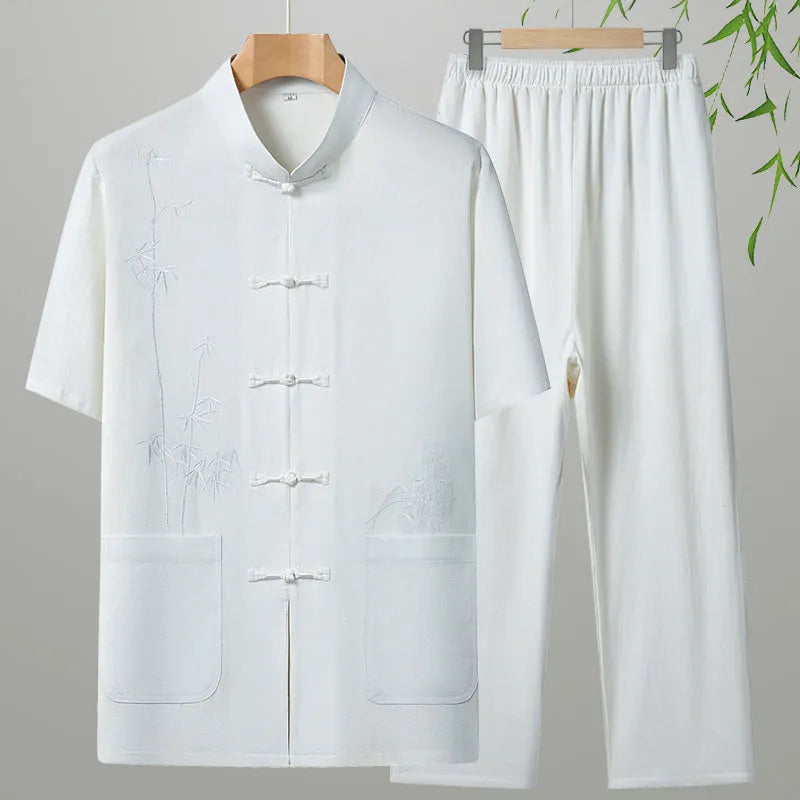 Men's cotton short-sleeved leisure suit in various colours for summer casual wear