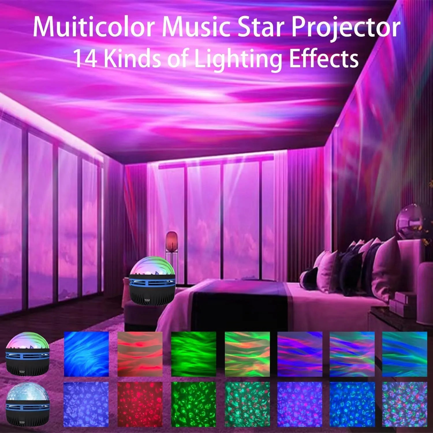 LED star galaxy projector lamp with rotating effects, acrylic shade, and 5V USB power for bedroom or party use