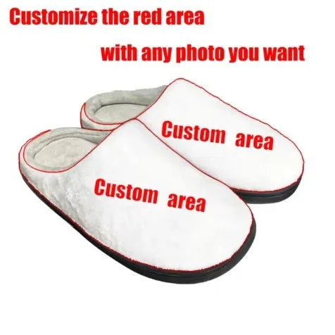 A pair of patterned cotton flannel slippers with a textured TPR outsole, shown on a wooden floor.