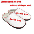A pair of patterned cotton flannel slippers with a textured TPR outsole, shown on a wooden floor.