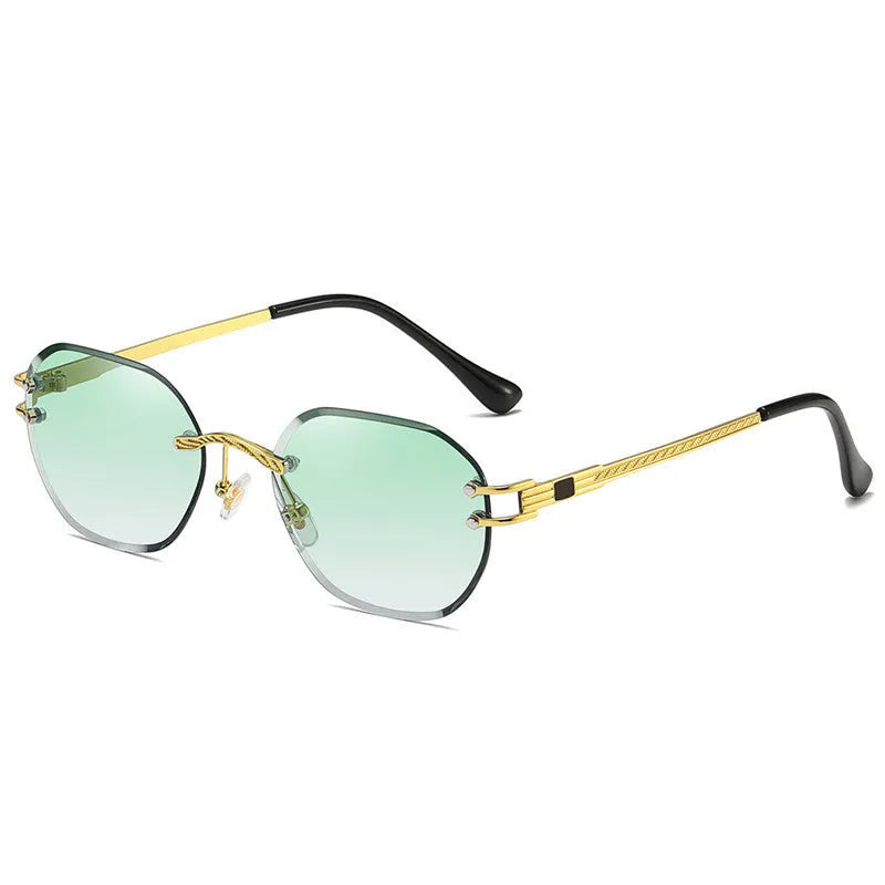 Gold mirror frame trimming sunglasses with gradient coloured PC lenses in box glasses style