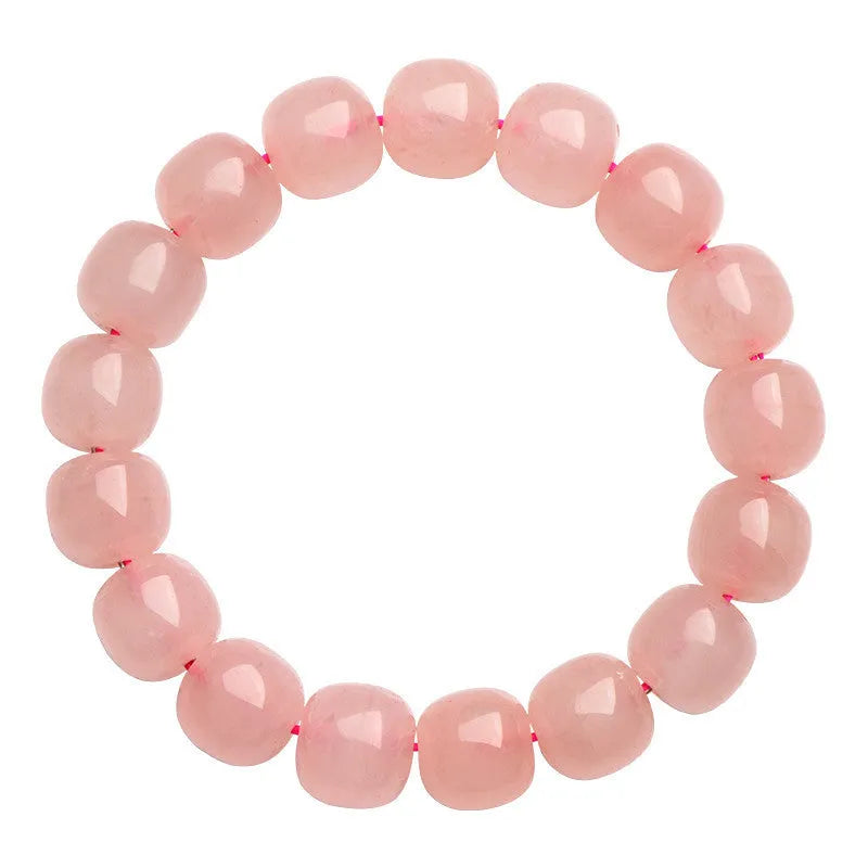 Natural pink crystal barrel shaped bead bracelet with hand-polished 8-10mm beads