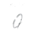 Silver adjustable open ring with diamond-set geometric design, 0.9g, shown in silver and gold colour options