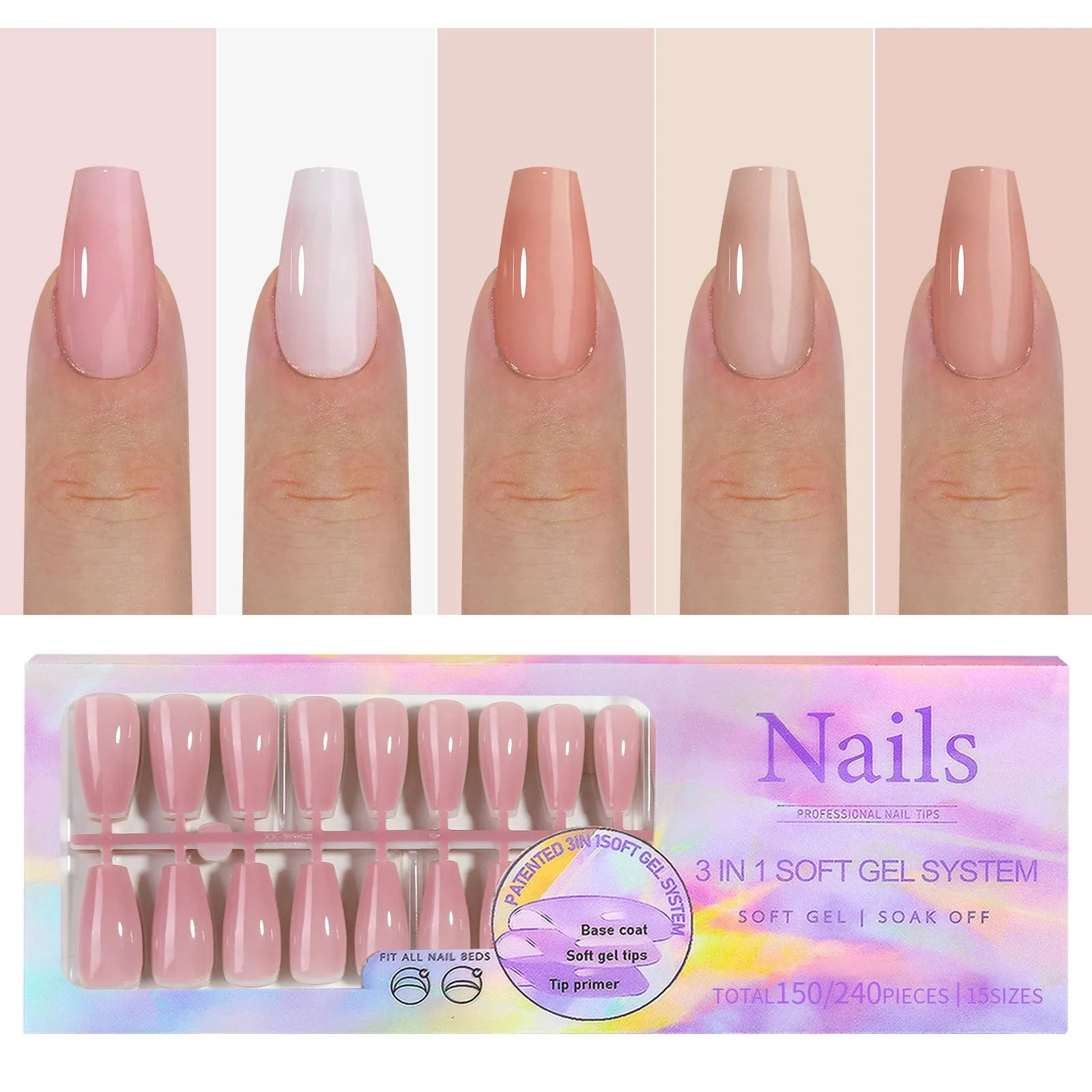 Removable nude nail stickers with seamless armour design displayed in various colour options