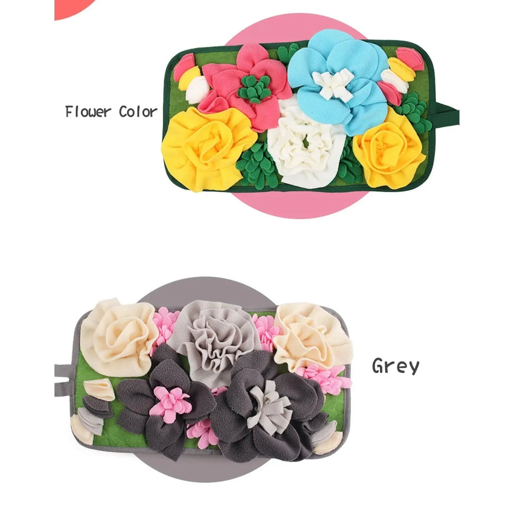 Grey square Totoro garden foraging mat for rabbits and guinea pigs showing four-sided design