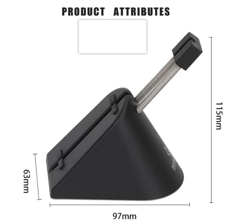 Black and white ABS plastic mouse cable holder bracket for organising wired mouse cables on a desk.
