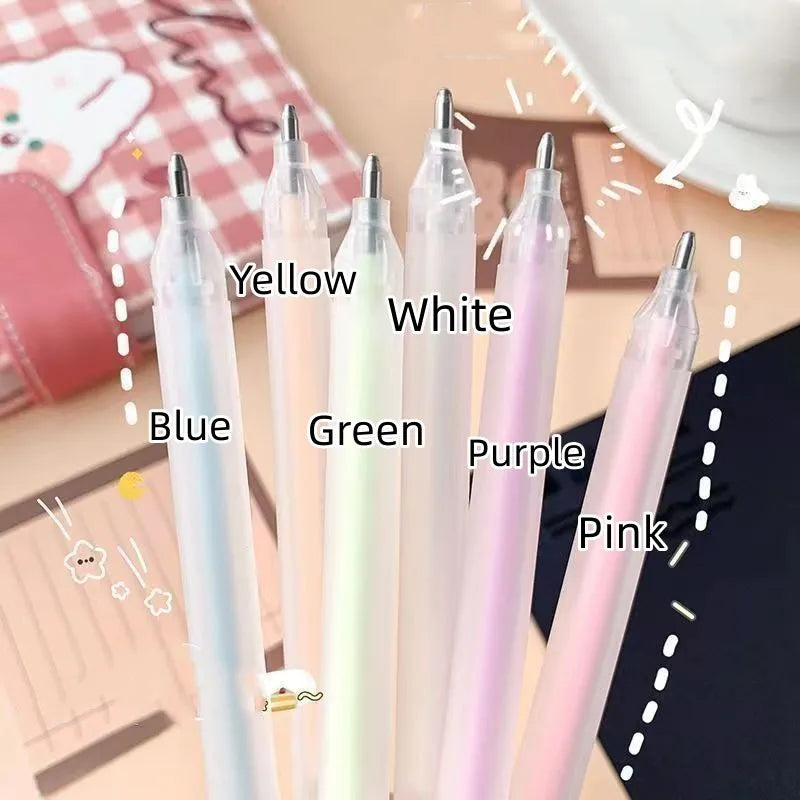 Cap-pulling quick-dry dispensing pen in six colour options showing plastic construction