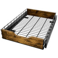 Black kitchen storage rack with pull basket design made from wood and iron materials