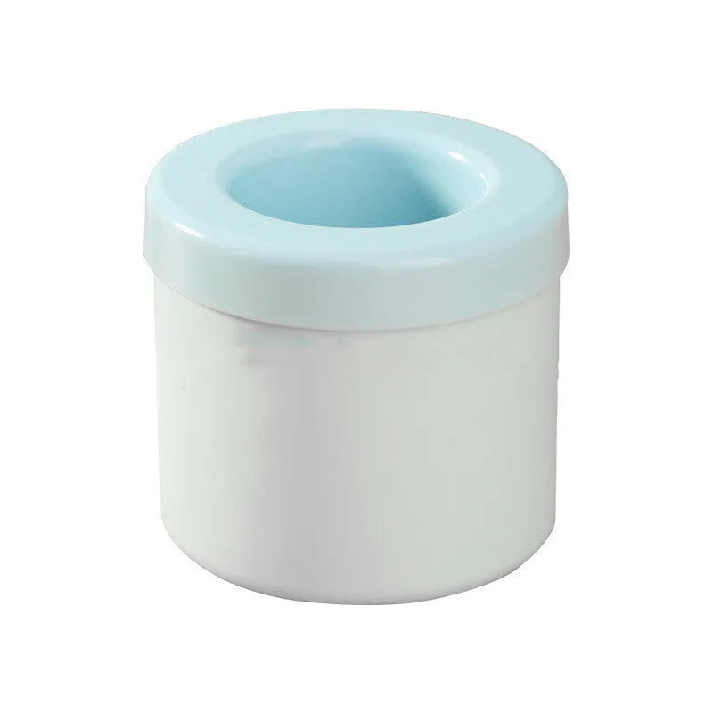 Blue-green portable 2-in-1 ice bucket and mould with lid showing 9 cm diameter and quick-freeze design