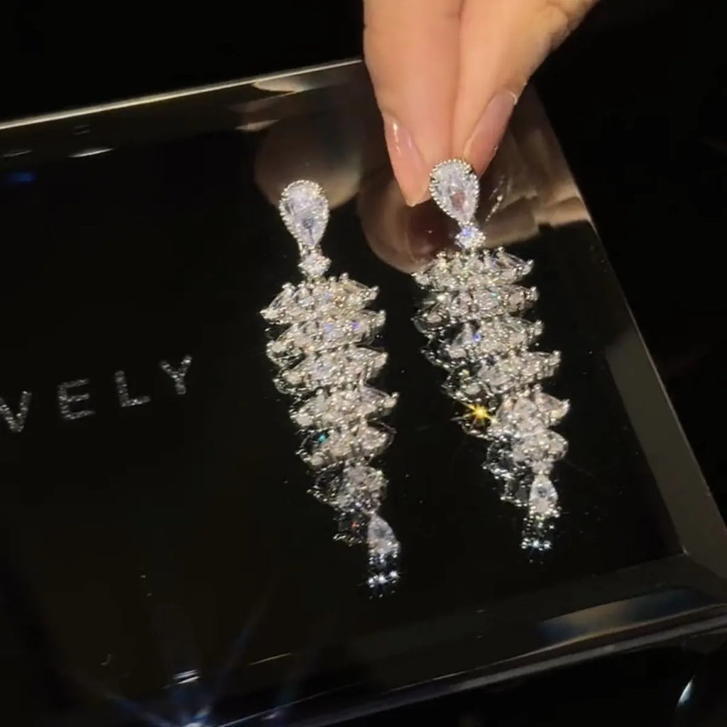 Silver pagoda Christmas tree drop earrings with pagoda shape and stud fastening for women