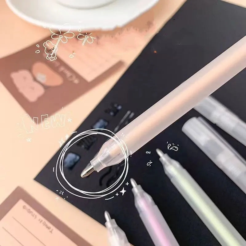 Cap-pulling quick-dry dispensing pen in six colour options showing plastic construction
