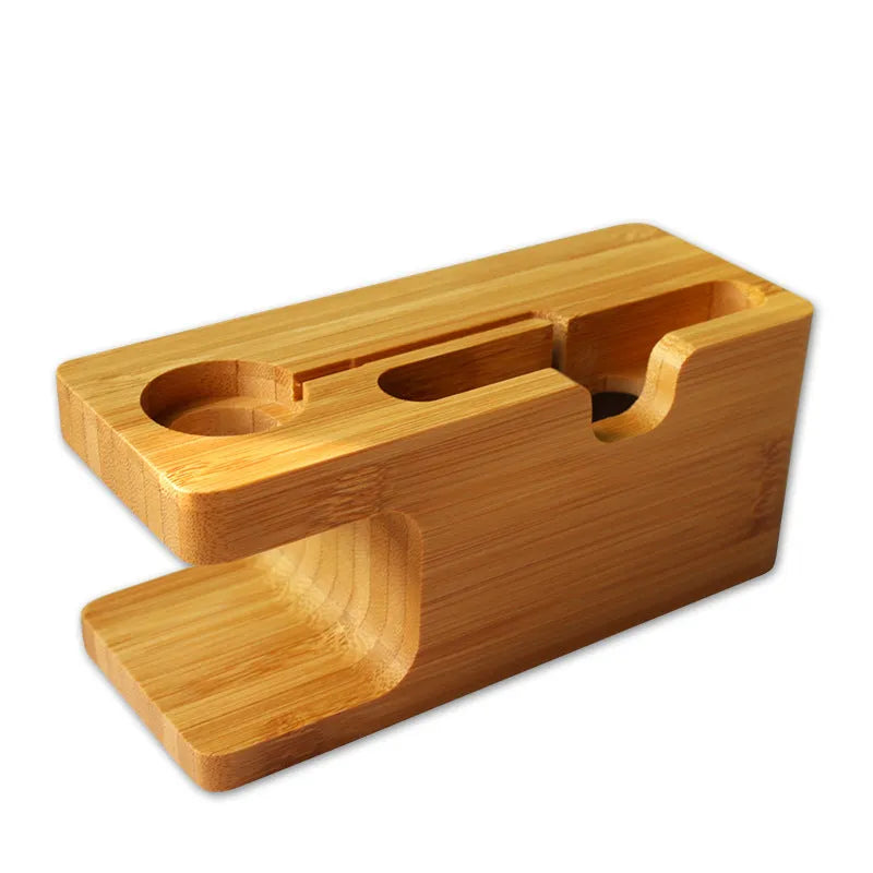 Bamboo watch-shaped phone stand with carved surface and inkjet decorative finish