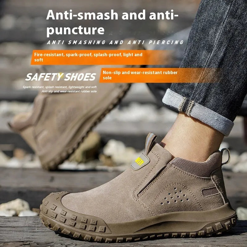 Mid-calf steel toe safety work boots for welding and industrial construction sites