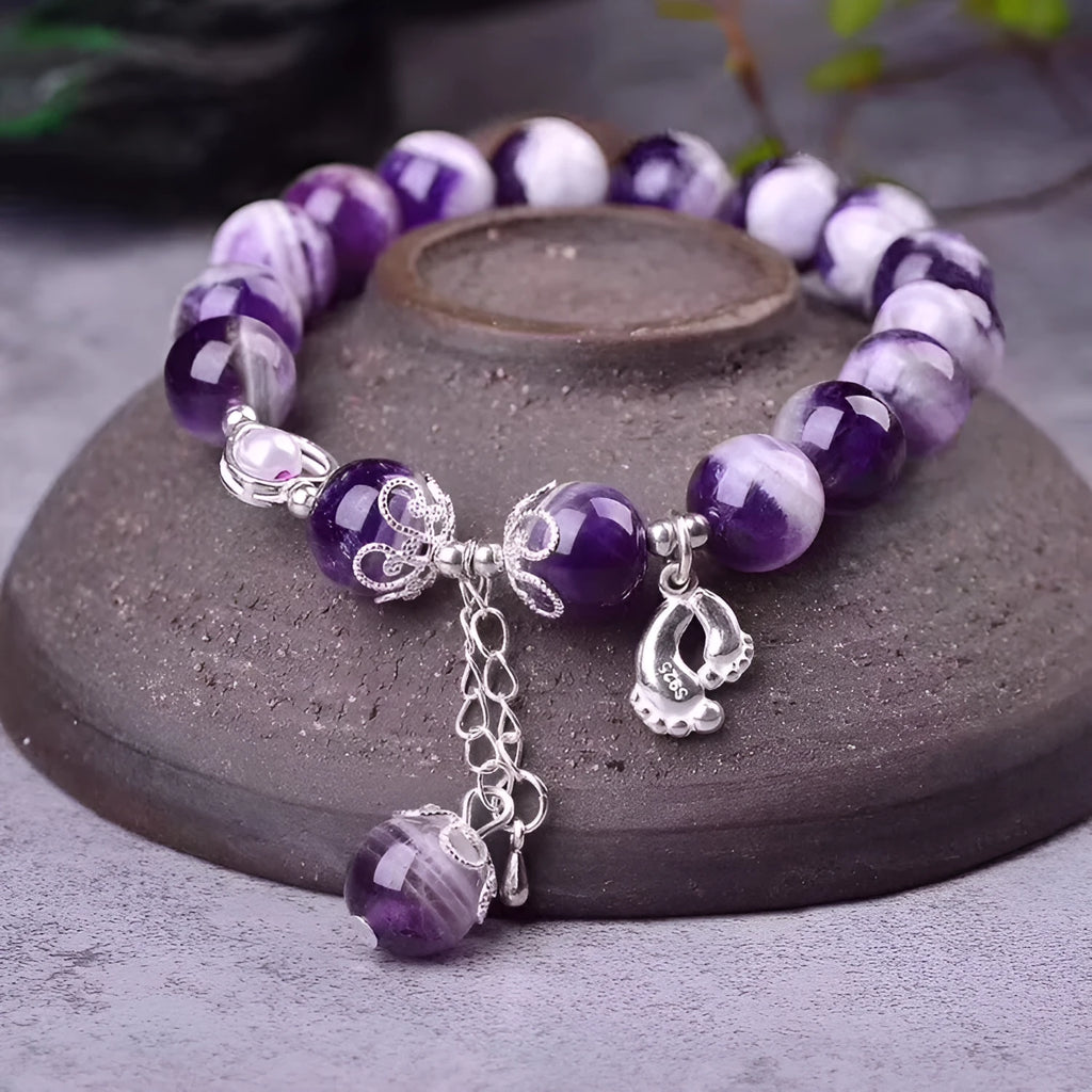 Amethyst bracelet with 10mm round beads in fashion OL style for women