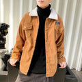 Men's corduroy workwear jacket in khaki colour with size stick pockets and regular sleeves