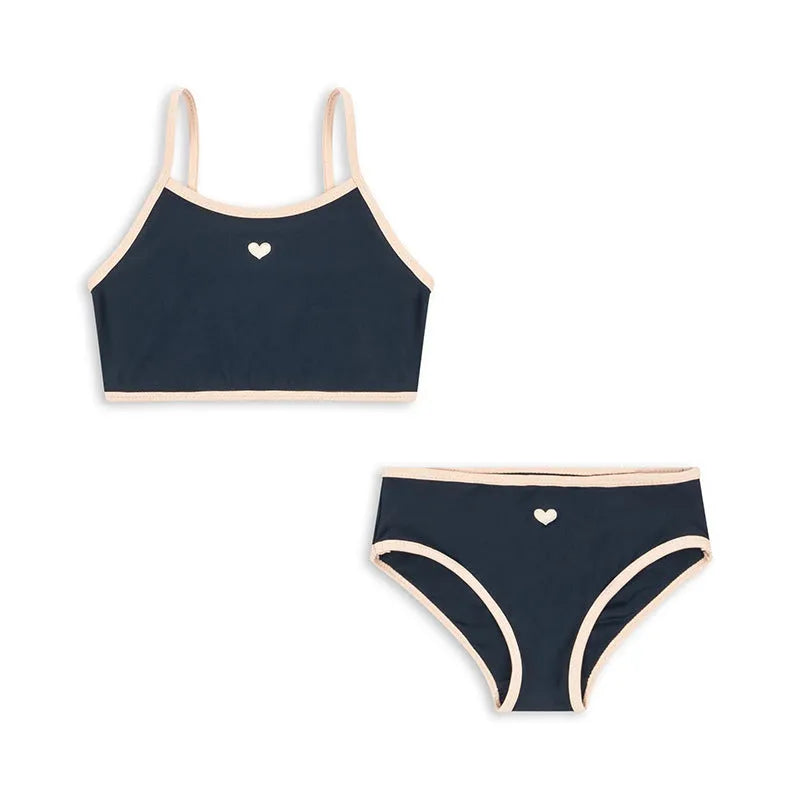 Dark blue split baby girls' swimsuit with briefs style for ages 1-6 years