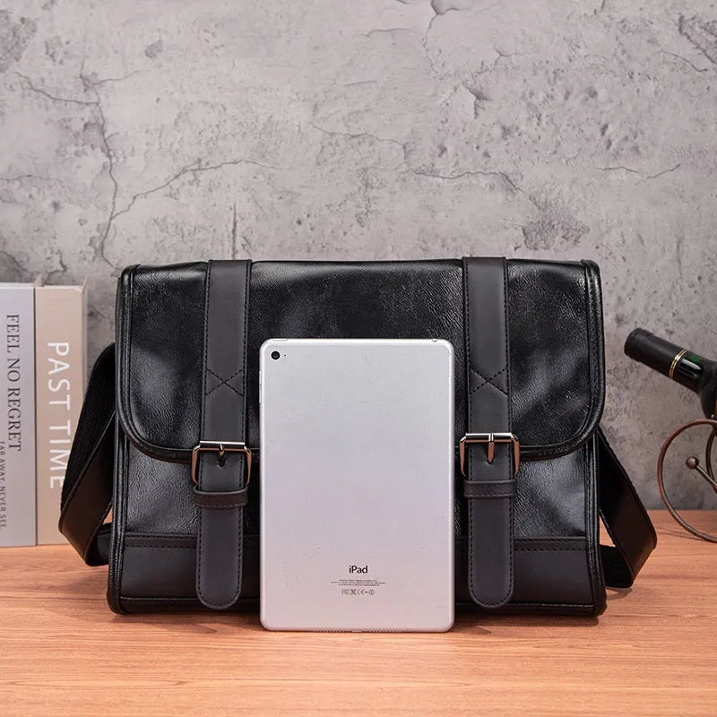 Black Korean-style men's anti-theft backpack made from PU material.