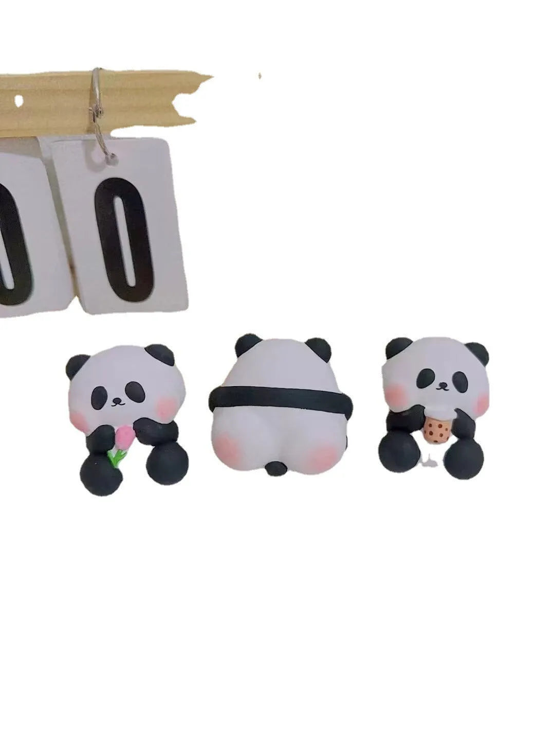 Panda car vent air freshener clip ornament in milk tea, flower, and back panda designs