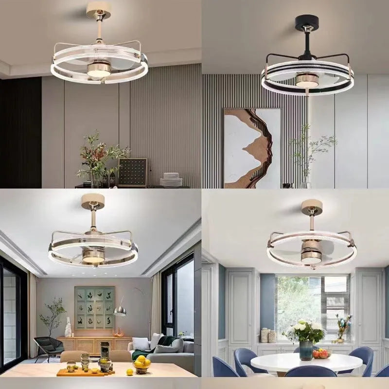 Modern ceiling fan light with five blades and acrylic lampshade in black finish, diameter 60cm