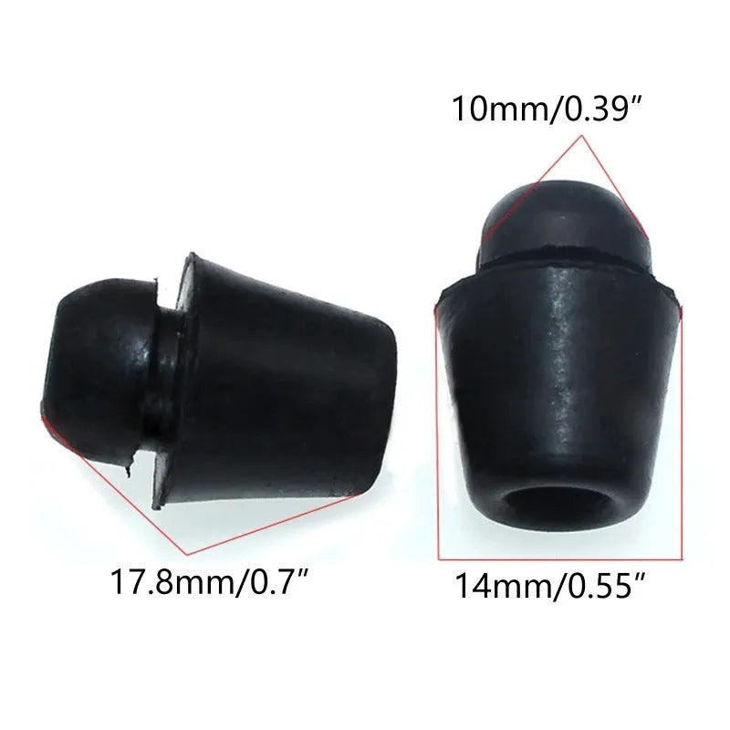 Black rubber automotive buffer clips for vibration reduction in vehicle interiors and engine compartments