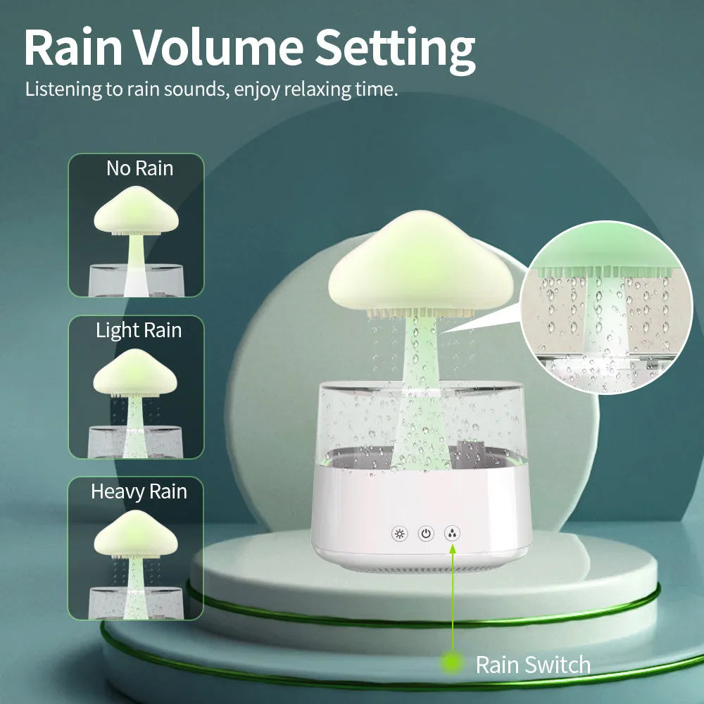 Raining cloud design desk humidifier and mushroom night light with aromatherapy diffuser