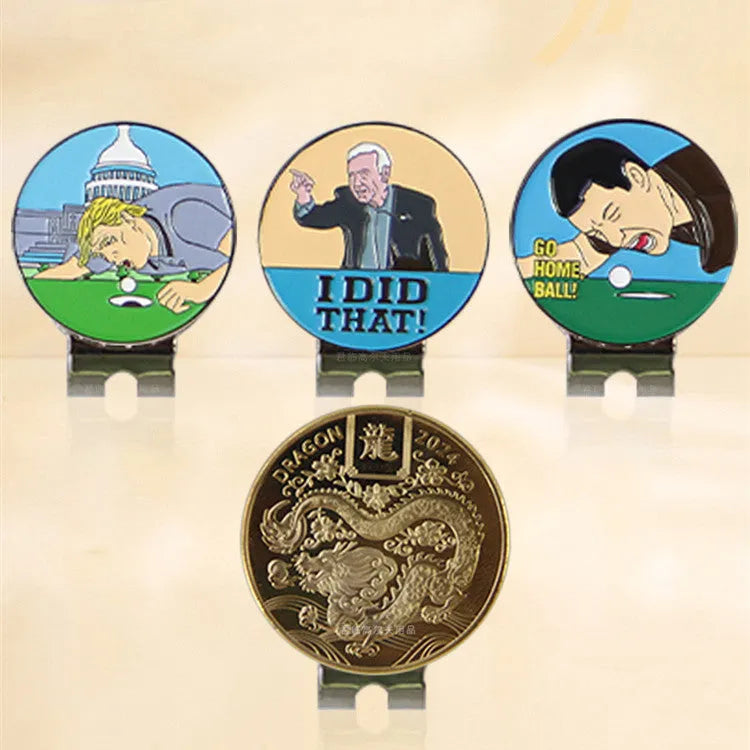 Zinc alloy golf hat clip with Dragon Year design, 3.5cm diameter, on golf hat