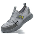 Grey anti-smash anti-puncture insulation safety work shoes with woven upper and thick rubber sole