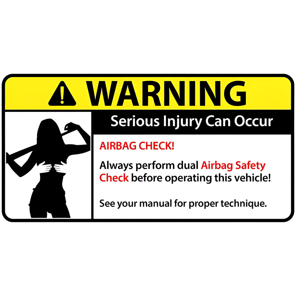 Funny comic car warning sticker on vehicle, showing one of eight colourful 13cm PVC designs.