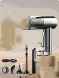 XY-2317 wireless handheld vacuum cleaner with attachments and car mount on a table