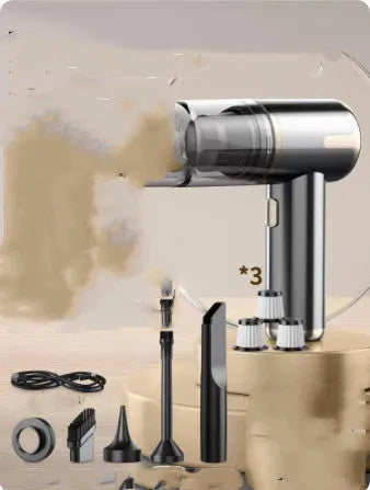XY-2317 wireless handheld vacuum cleaner with attachments and car mount on a table