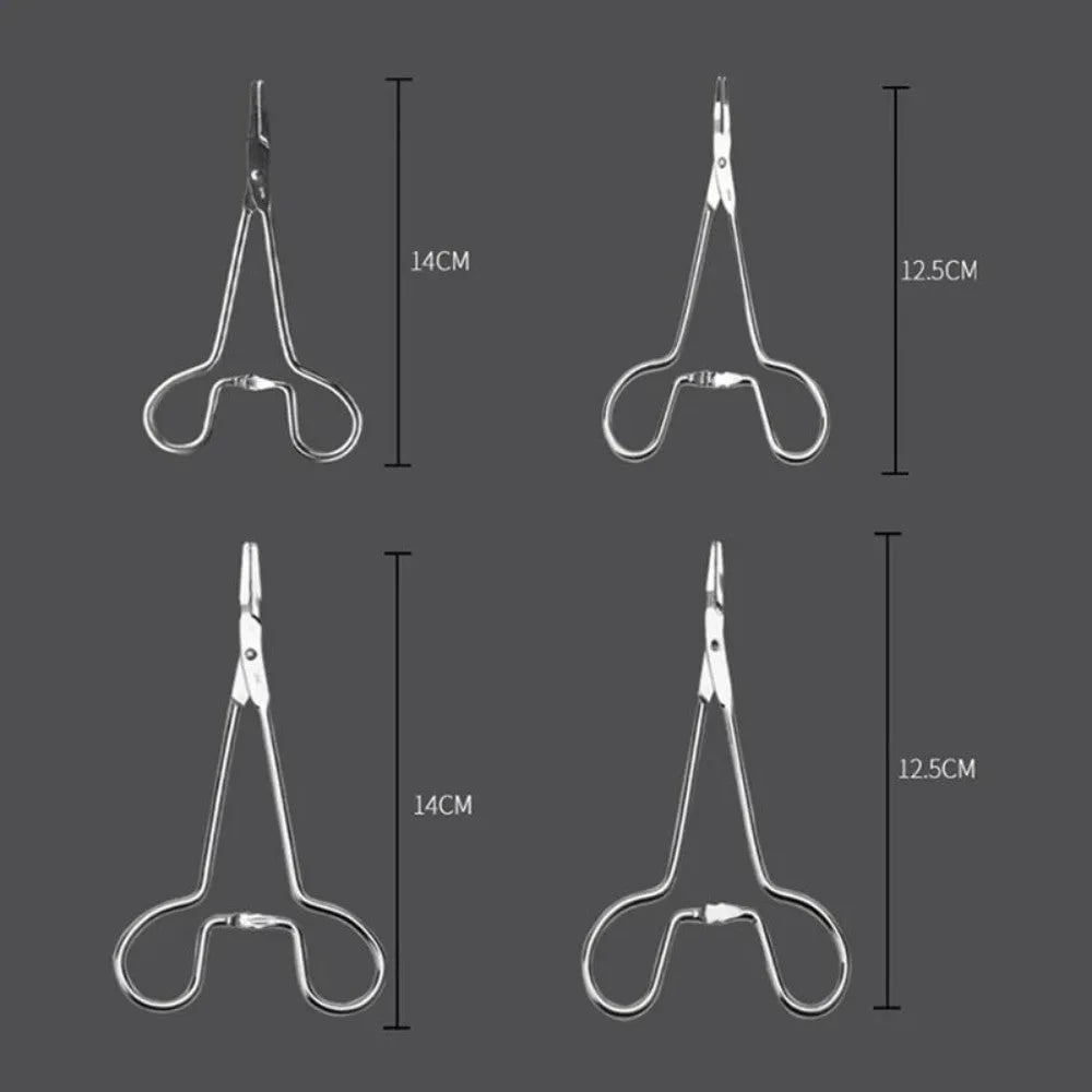 Silver stainless steel pet grooming tweezers with curved tip for ear hair removal and cleaning