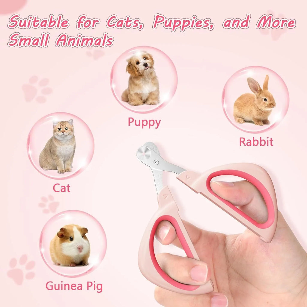 Cat nail clipper with positioning hole, stainless steel blade, blue or pink colour options