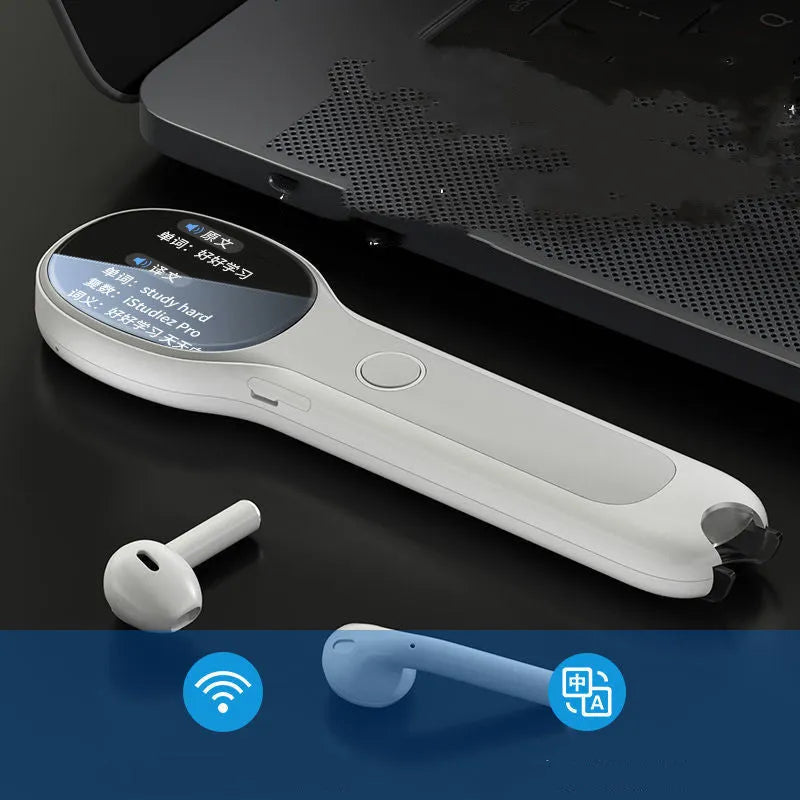 White universal reading pen with USB cable for English learning and bilingual translation