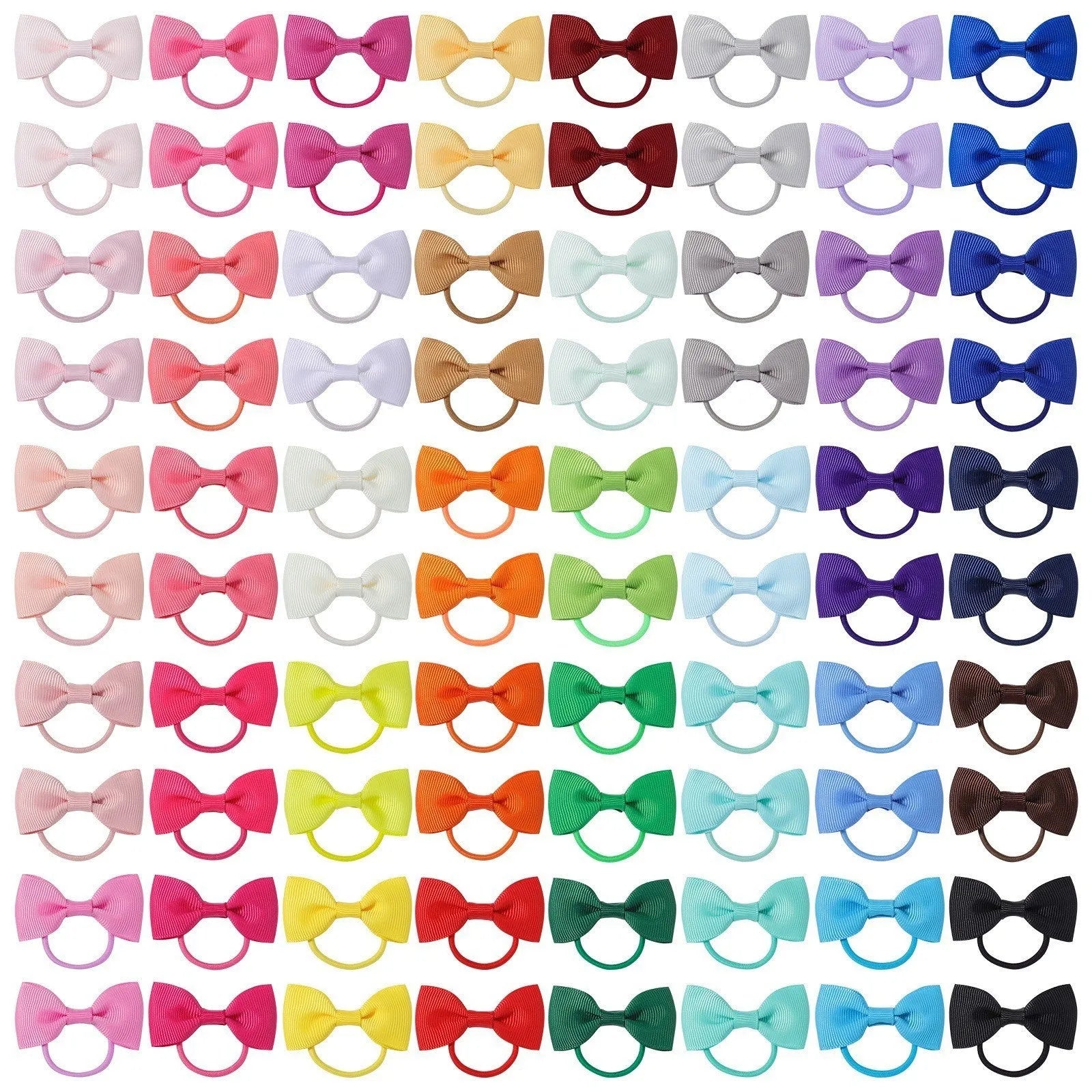 80-piece multi-coloured baby hair ties with small grosgrain ribbon bows for infants and toddlers