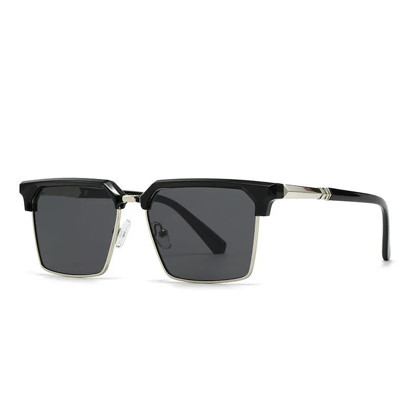 Men's square sunglasses with plastic frame and UV400 lenses in six colour options including black silver and tea frame variations