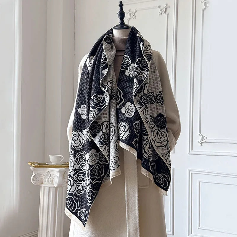 Imitation cashmere thick warm scarf shawl with tassel details in grey colour