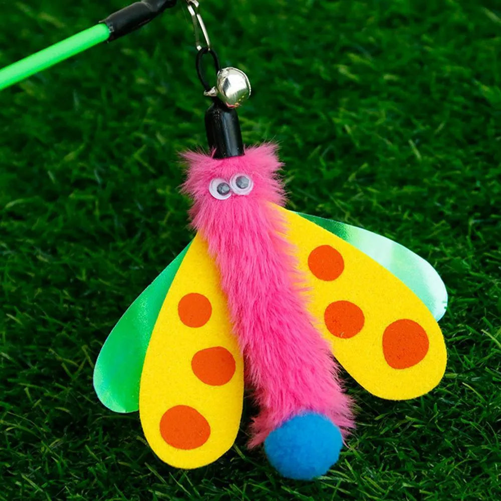 49cm cat wand toy with colourful dragonfly attachment and small bell for indoor cat play
