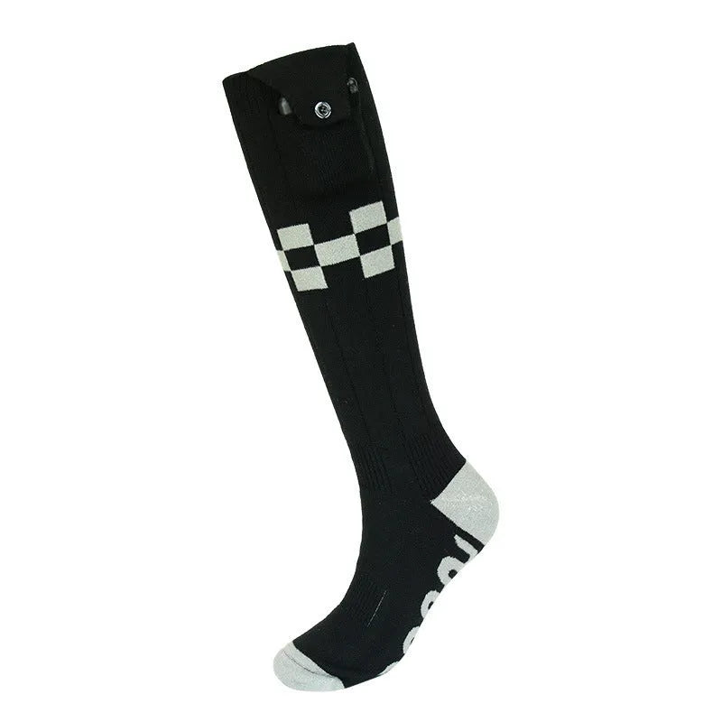 Smart app controlled heated socks with USB charging cable and battery pack
